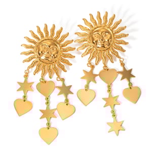 1 pair luxurious retro style sun shape stainless steel  gold plated women's drop earrings h5